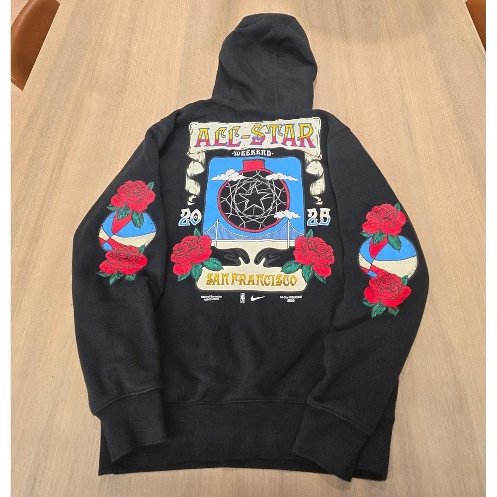 Nike NBA All-Star Weekend 2025 San Francisco Hoodie Black Mens Rose Graphic Sz S